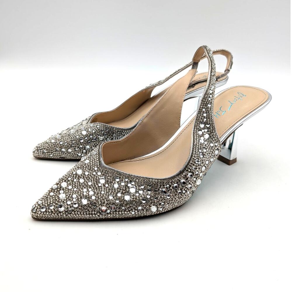 Betsey Johnson Clark Slingback Pointed Toe Pump Women's Silver Size US7.5M EU38